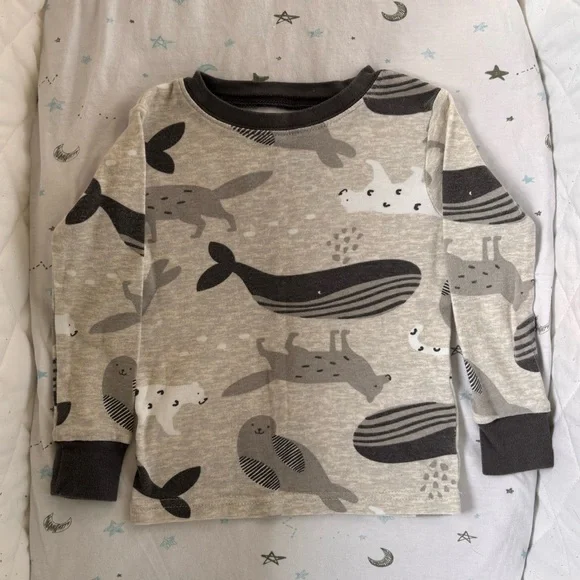 ⭒ 2T Carter’s Gray Two Piece Set Animals Seal Whale Wolf Bear Long Sleeve ⭒ - Picture 2 of 14
